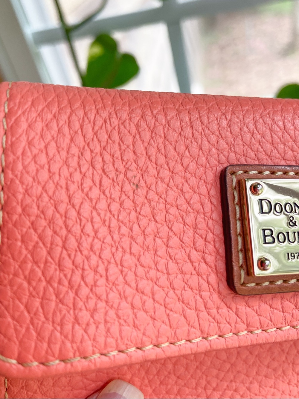 Dooney & Bourke Coral Pink Pebbled Leather Small Trifold Flap Wallet Minimalist - Picture 16 of 16